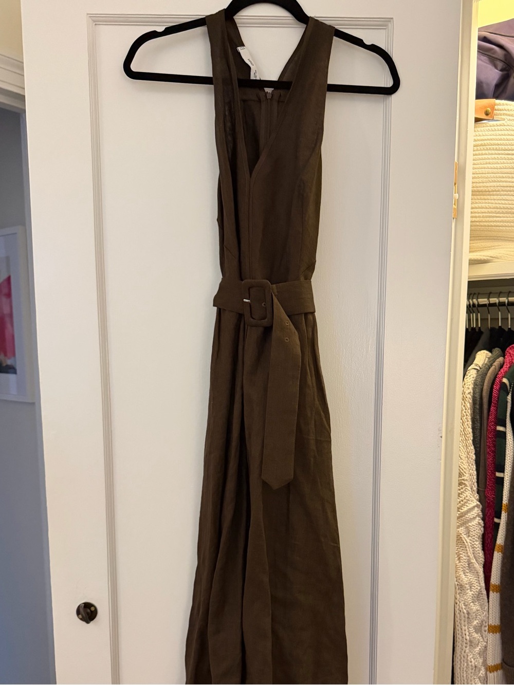Mango Olive Brown Sleeveless Belted Maxi Dress